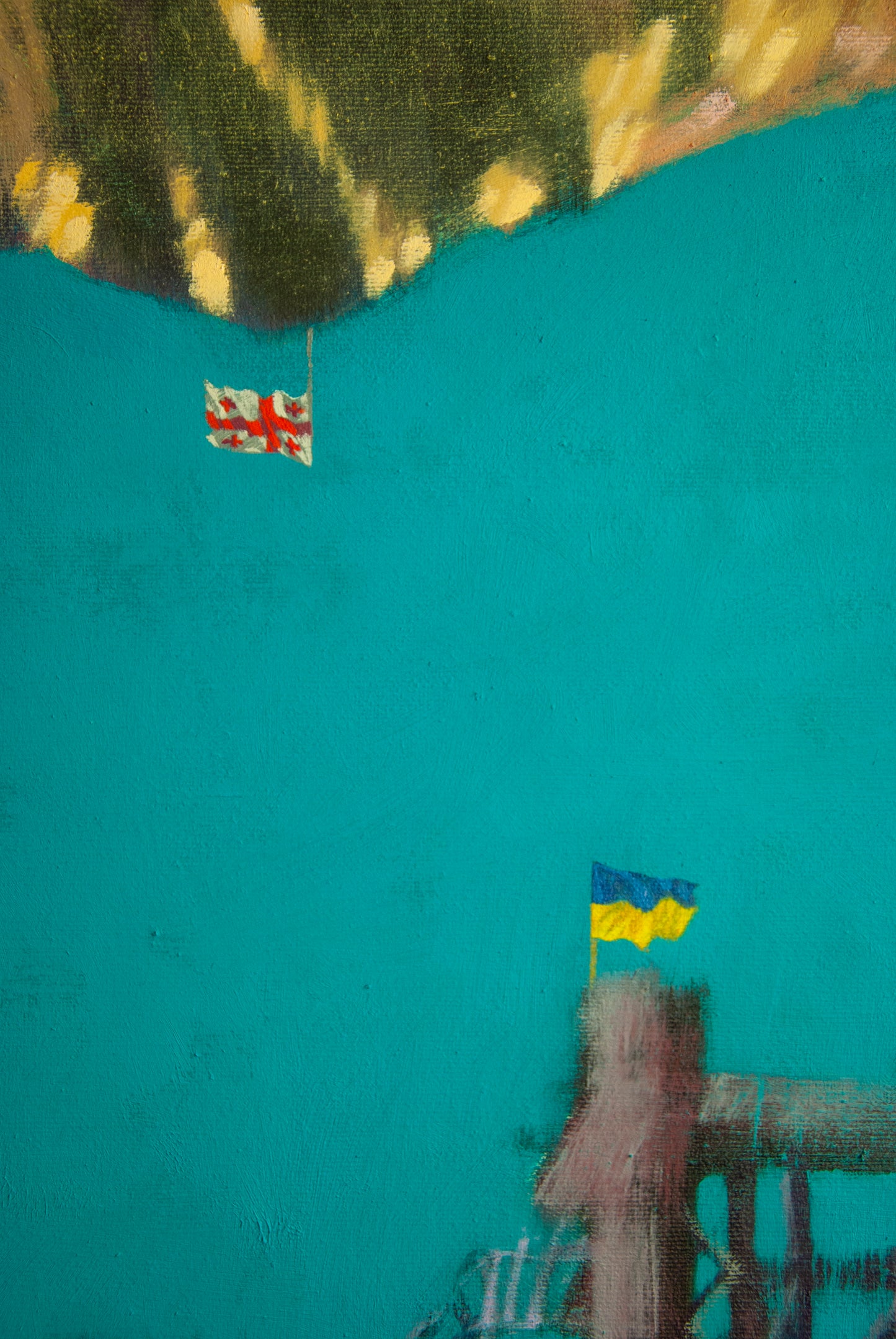 The dream of a Georgian volunteer during the siege of Azovstal -The dream of a Georgian volunteer after returning to the homeland.                     Oil on canvas.90 X 120 cm.        2026 George Gagoshidze
